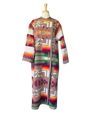 Women's Tan & Green Wool Blend Coat